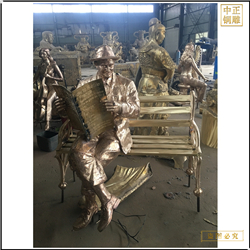 鑄銅關(guān)公 步行街看報紙人物銅雕塑