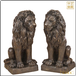 鑄銅關(guān)公 一對純銅獅子雕塑擺件