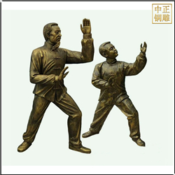 鑄銅關公 爺孫兩公園練太極銅雕塑