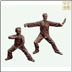 鑄銅關公 祖孫打太極人物銅雕塑