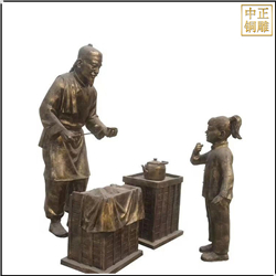 鑄銅關公 買早點人物銅雕塑