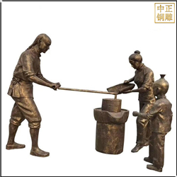 鑄銅關公 推石磨人物銅雕塑