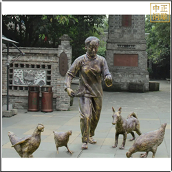 鑄銅關公 喂雞人物銅雕塑